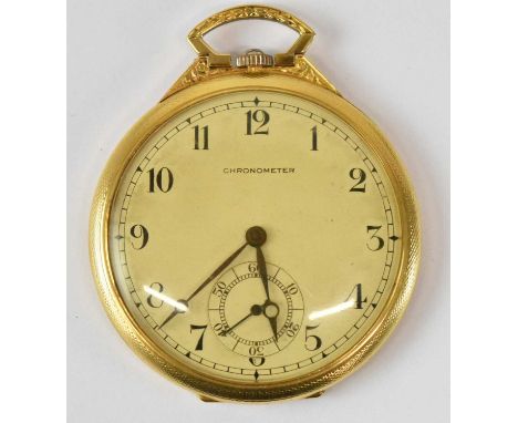 CHRONOMETER; an 18ct yellow gold slimline pocket watch, diameter 4.5cm.