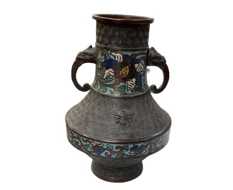 A late 19th century Chinese bronze cloisonné enamel twin handled vase, height 24.5cm.