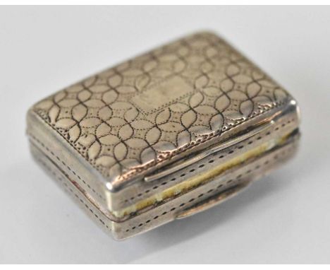 THOMAS SHAW; a small William IV hallmarked silver vinaigrette with elaborate pierced gilt interior, Birmingham 1835, 3 x 2.5c