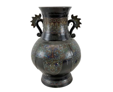 A 19th century Chinese bronze cloisonné enamel twin handled vase, height 36cm.