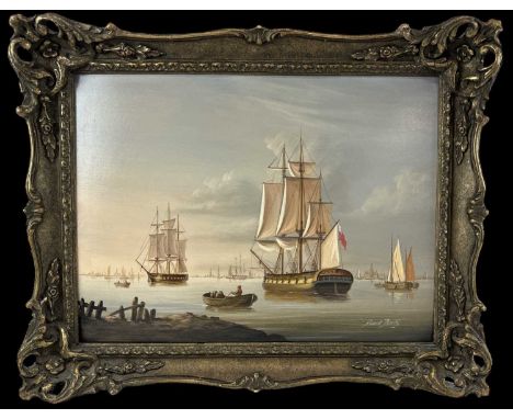 † DAVID BEATTY; oil on board, estuary scene with boats, signed lower right, 29.5 x 39.5cm, gilt framed.Provenance: This item 