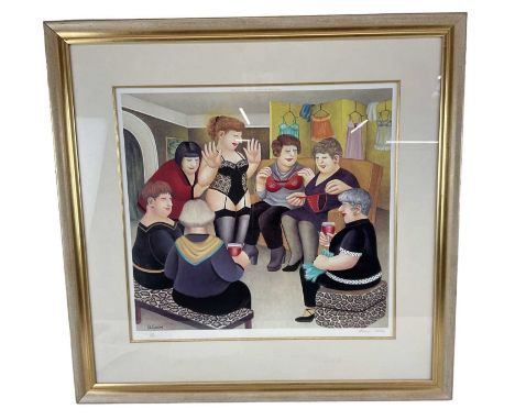 † BERYL COOK; a limited edition print, 'Hen Night', signed lower right, 624 /650, 49 x 39cm, framed and glazed.