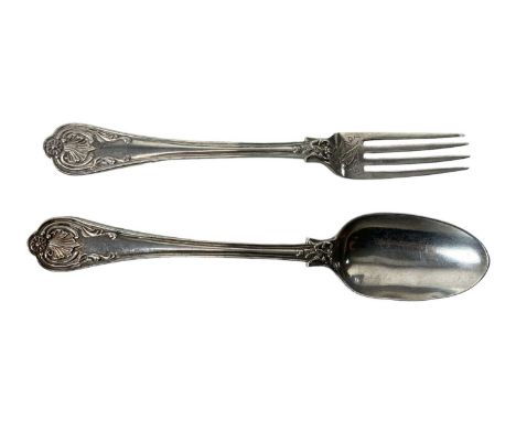 WILLIAM HUNTER &amp; SON; a Victorian hallmarked silver matching fork and spoon, London 1870, length 16cm, combined approx 2.