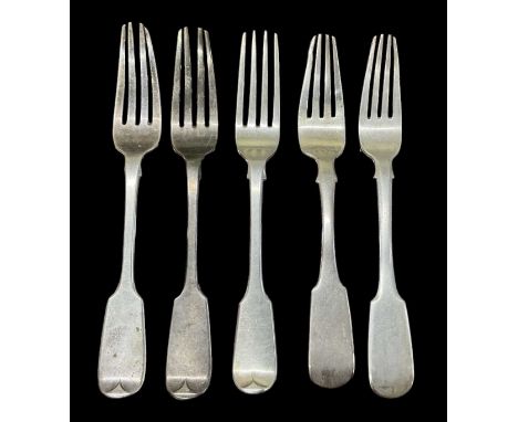 ROBERT WILLIAMS; a pair of Victorian hallmarked silver forks, Exeter 1839, two Russian 84 grade silver forks and a further Vi
