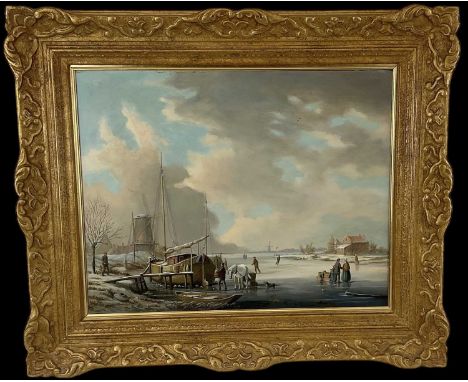 VAN DER MEULEN; oil on board, frozen winter landscape, signed lower left, 39 x 49cm, gilt framed.Provenance: This item was va