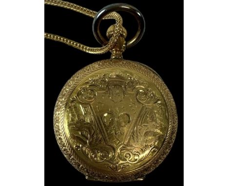 A 14ct yellow gold fob watch, the white enamel dial set with Roman numerals, inscription to the reverse, diameter excluding w