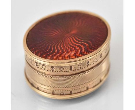 A fine 19th century rose gold and red enamel vinaigrette of oval form, 3 x 2.8cm, approx 19.2g.