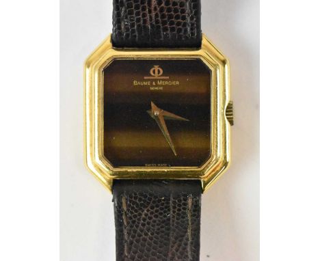 BAUME &amp; MERCIER; an 18ct yellow gold wristwatch with leather strap, diameter of dial excluding winding crown 2cm.