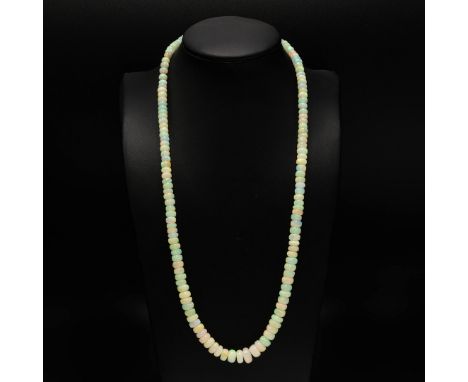 A PRECIOUS OPAL SINGLE STRAND BEAD NECKLACE. set with round disc shaped opal beads totalling approximately 100 carats, fitted