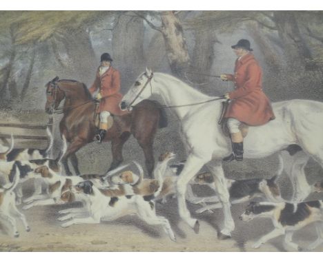 A pair prints, after R B Davis, hunting interest, 42 x 53cm, plus frame and glazed