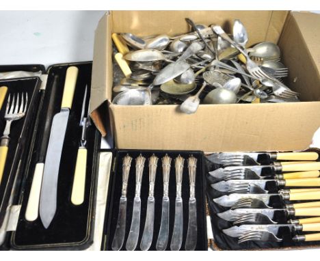 A large quantity of silver plated loose and cased flatware.