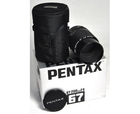 A Pentax 67 200mm lens, boxed with soft and hard cases. CONDITION REPORT Lens serial number 8720151, optically excellent cond