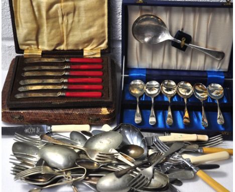 A quantity of silver plated flatware, some cased.