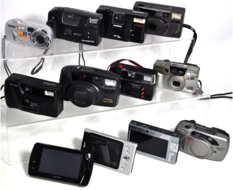 Nine assorted 35mm compact cameras to include Canon, Pentax etc all with cases, an Acer portable hand held GTS unit model N35