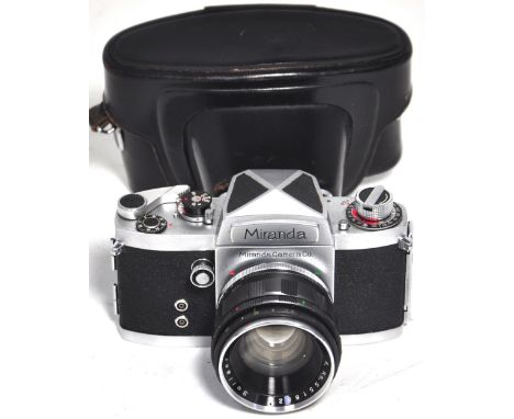 A Miranda F 35mm SLR camera with f1.8 55mm standard lens and ever-ready case. CONDITION REPORT An excellent clean example, op