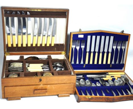 A cased part complete canteen of silver plated cutlery comprising over 70 items of flatware and a further complete matched ca