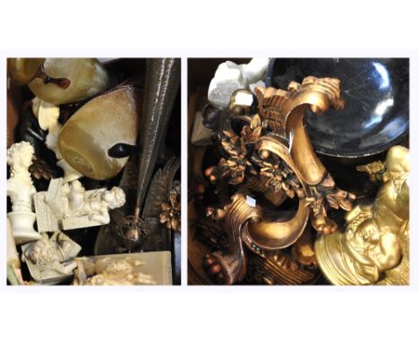 Two boxes of collectibles to include candelabra, wall sconces, candle holders and various ceramic figures.