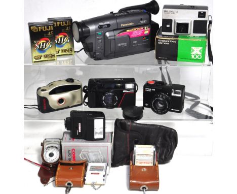 A Panasonic VX21 compact VHS camcorder with holdall, tapes and charger etc, also a Nikon L35AF compact camera, Agfa compact c