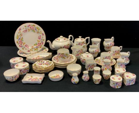 Abbeydale Hazlewood rose pattern table china - inc teapots, cream jugs, sugar bowls, cups, saucers, boat dishes, trinket boxe