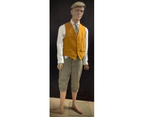Advertising - a mid 20th century full size shop display mannequin, as a Gentleman, painted composite construction, painted ru