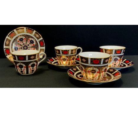 A set of four Royal Crown Derby 1128 Imari teacups and saucers, all firsts, printed marks (4) 