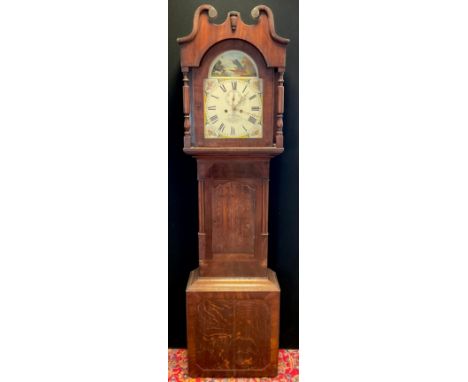 Early 19th century oak and mahogany Longcase clock by Thomas Robinson, of Sheffield, 8-day movement, painted brass face with 