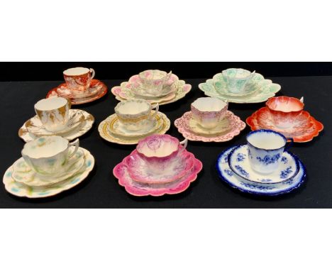 A Wileman Foley Cameo print snowdrop shape trio and bread plate, pattern number 5934;  others 9332, 58822, 9332, 9331, others
