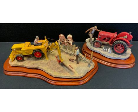 A Border Fine Arts Model of farmer and tractor, 'Kick Start', B0541; another 'Laying the clays', B0535 (2) 