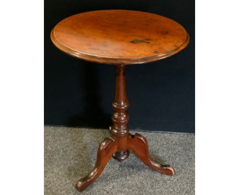 A 19th century occasional table, circular top, turned column, tripod feet, 70cm high, 52cm diameter 