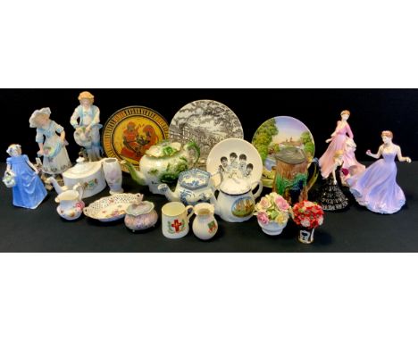 Ceramics - a Royal Crown Derby 1128 Imari vase;  Coalport, Royal Worcester and other figures,  The Beatles plate, table china