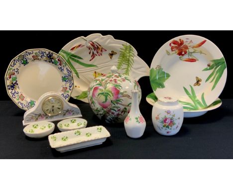 A Spode Floral Heaven pattern leaf dish platter;  pair of similar large bowls;  modern Chinese globular jar and cover;  Aynsl