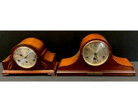 An early 20th century mahogany ‘Napoleon’s Hat’ mantel clock, 31-day chiming movement, silvered brass face, with Arabic numer