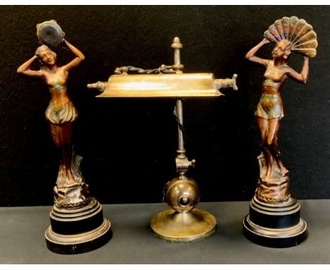 An E Shannon Ltd London desk lamp, adjustable shade, ball switch, impressed marks, RD no 410288, approx 28cm high;  a pair of