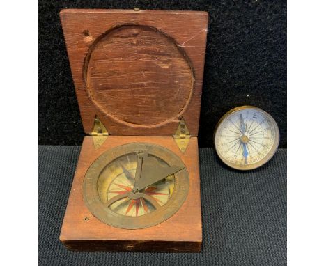 A 19th century pocket sundial compass, folding blade marked WO 1822, point register in tones of red, pale blue and cream, lid