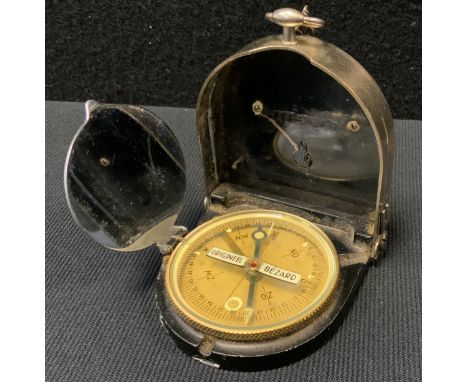 A German Bezard marching compass in lacquered metal case, Cm scale rule,  c.1900 