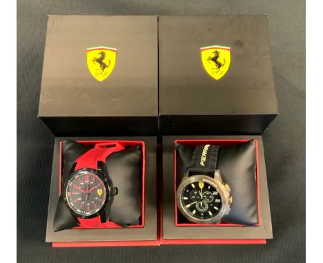 A Scuderia Ferrari Swiss Chronograph wristwatch,  black dial, three subsidiary registers, ref 830244, silicone strap;  anothe