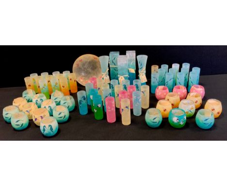 Karen Keir Straw Silk glass - waisted and cylindrical vases, tea light holders, etc decorated with Fish, Seahorses, Humming B