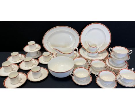 A Wedgwood Colarado pattern dinner and coffee set, for eight inc oval meat plate, dinner and side plates, soup bowls, coffee 