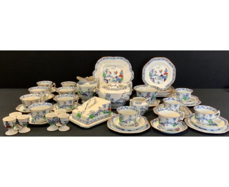 A Woods and Son Westover pattern part tea set inc Butter dish and cover, teapot on stand, cups, saucers, bread plates etc 