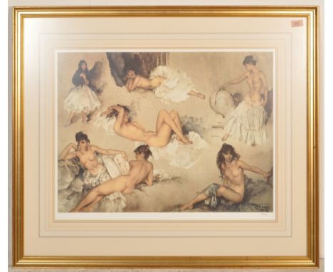 William Russell Flint&nbsp; - 'Variation II' 499/850. A large painting print by William Russell Flint depicting a group of nu