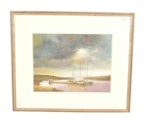 Glyn Heard - Storm Clouds Uphill - A vintage 20th century oil on canvas painting of ship on a river. Signed by the artist. 55