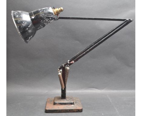 A retro vintage mid century Industrial angle poise Herbert Terry desk lamp in cream colourway having two step terraced base w