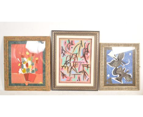 A group of three large mixed media prints to include a still life vase and flowers, an abstract painting by Paul Klee and Les