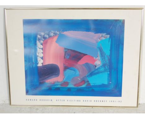 A vintage Howard Hodgkin after visiting David Hockney poster 1991-92 exhibition poster featuring an abstract painting in blue
