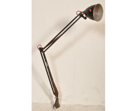 A mid 20th century circa 1950s retro industrial Anglepoise Herbert Terry lamp having a conical shade and black painted finish