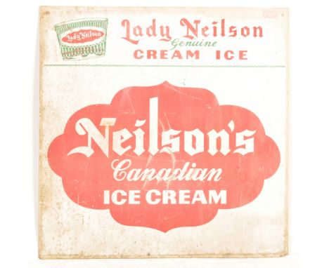 A vintage retro 1970s industrial single side tin painted advertising / shop sign for Lady Neilson genuine Cream Ice - Neilson