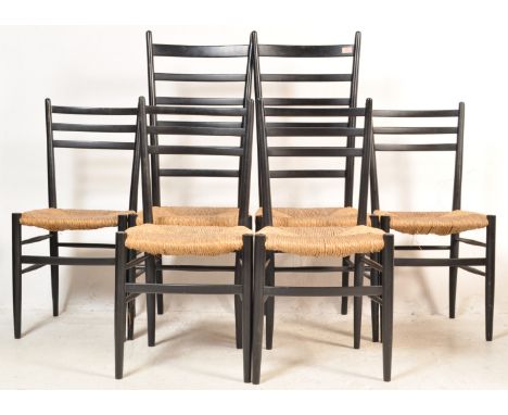 Manner Of Gio Ponti - An Italian vintage retro 20th century back lacquer dining chairs. The set of six chairs with ladder bac