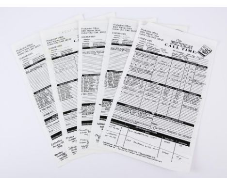 Pulp Fiction (1994) Five Original Production Call Sheets.- as used on shoot days 26, 27, 28, 29 and 30 (of 50) dated October 