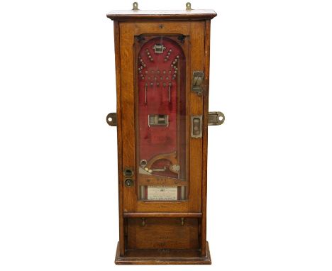 'The Crescent' - Vintage catcher style antique penny arcade machine, Oak frame Marked CAC 1269, Patent No 1225,1909,258,788,1