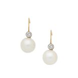 CULTURED PEARL AND DIAMOND EARRINGS